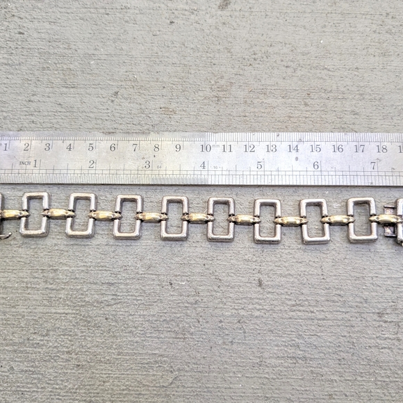 Vintage Sterling Silver Bracelet Two Tone Rectangle Italy 7.5 Modern - Picture 14 of 15
